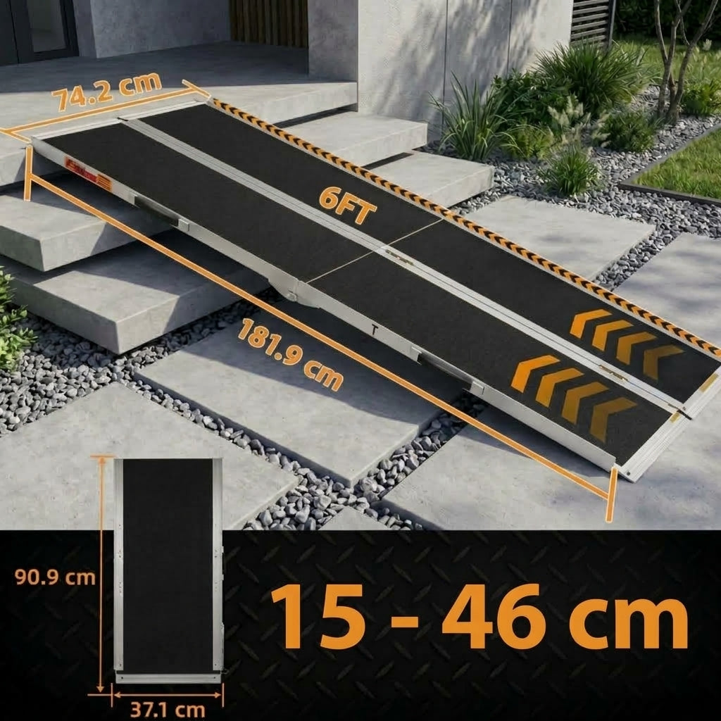 Hodrak Rampa – Opvouwbare oprijplaat 183 cm van aluminium, antislip drempelhulp voor rolstoel, kinderwagens & kar