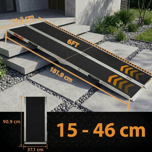 Hodrak Rampa – Opvouwbare oprijplaat 183 cm van aluminium, antislip drempelhulp voor rolstoel, kinderwagens & kar