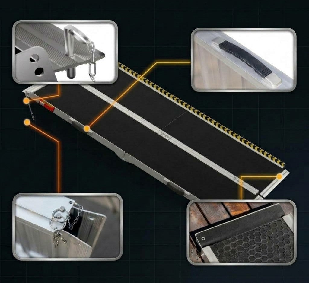 Hodrak Rampa – Opvouwbare oprijplaat 182 cm van aluminium, antislip drempelhulp voor rolstoel, kinderwagens & kar