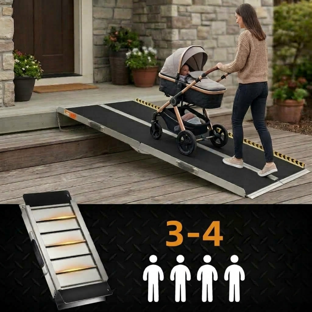 Hodrak Rampa – Opvouwbare oprijplaat 182 cm van aluminium, antislip drempelhulp voor rolstoel, kinderwagens & kar