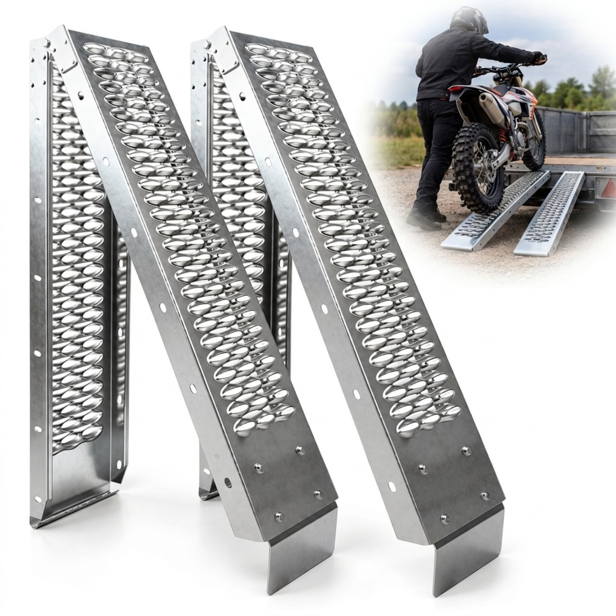 HODRAK Longa – 198cm Folding Steel Loading Ramps for Motorcycles, ATVs, UTVs & Lawn Mowers – 2-Piece, 340kg Capacity
