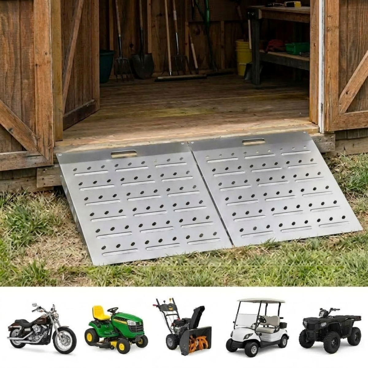 Hodrak Silva - 2-Piece Steel Loading Ramps for Lawn Mowers, Ride-On Mowers, Garden Machinery & Wheelbarrows – 680kg Capacity