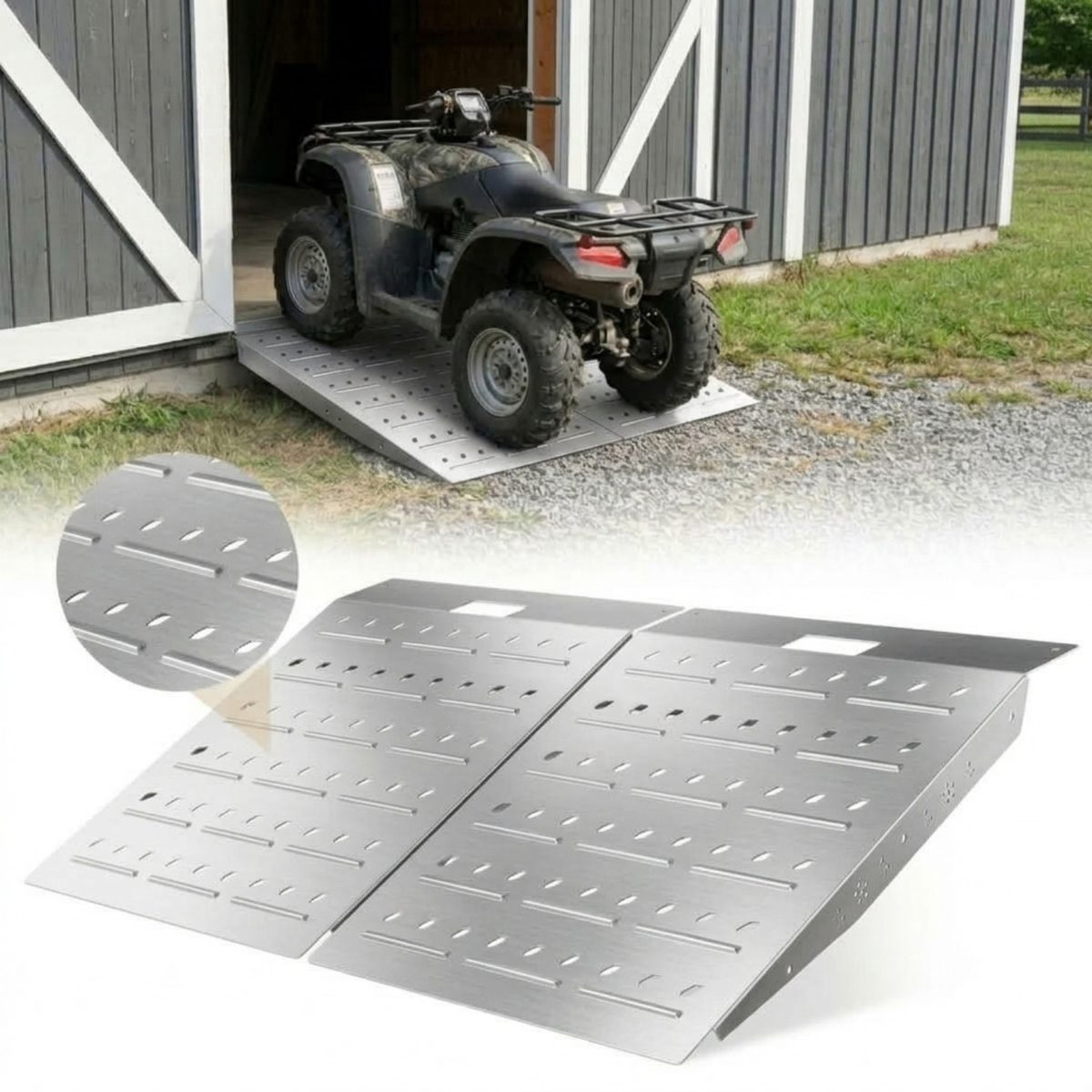 Hodrak Silva - 2-Piece Steel Loading Ramps for Lawn Mowers, Ride-On Mowers, Garden Machinery & Wheelbarrows – 680kg Capacity