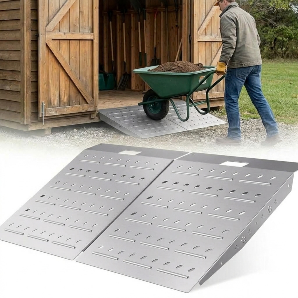 Hodrak Silva - 2-Piece Steel Loading Ramps for Lawn Mowers, Ride-On Mowers, Garden Machinery & Wheelbarrows – 680kg Capacity