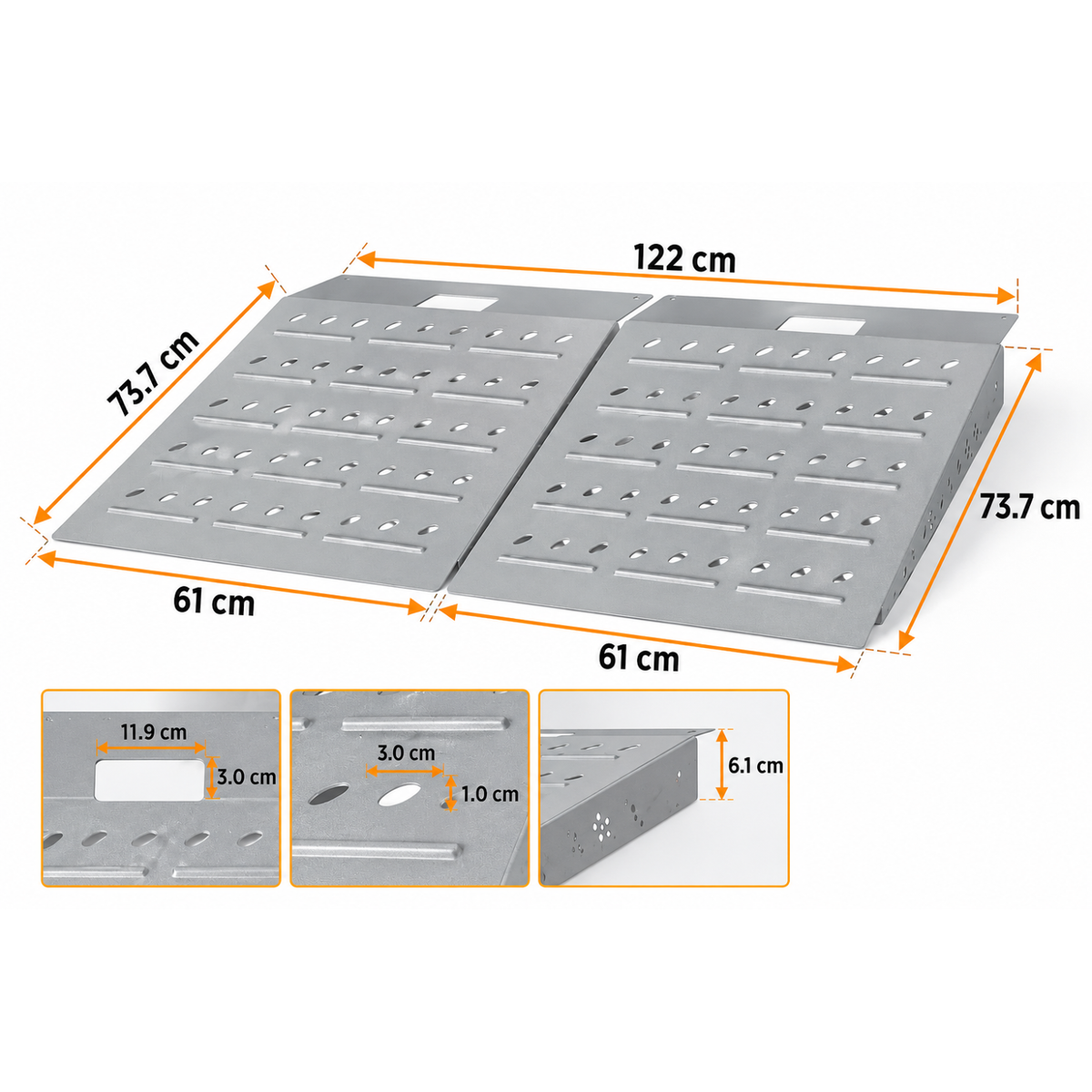 Hodrak Silva - 2-Piece Steel Loading Ramps for Lawn Mowers, Ride-On Mowers, Garden Machinery & Wheelbarrows – 680kg Capacity